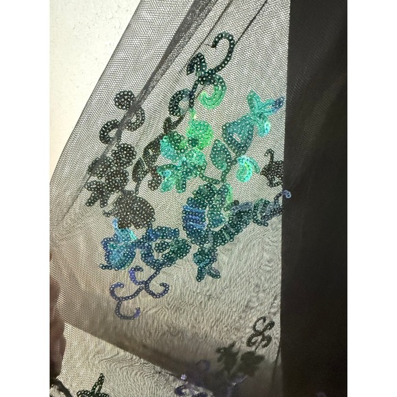 Love & Lemonade Maxi Gown Womens Black Green Sequin Double Slit Hollywood Glam - Picture 8 of 16